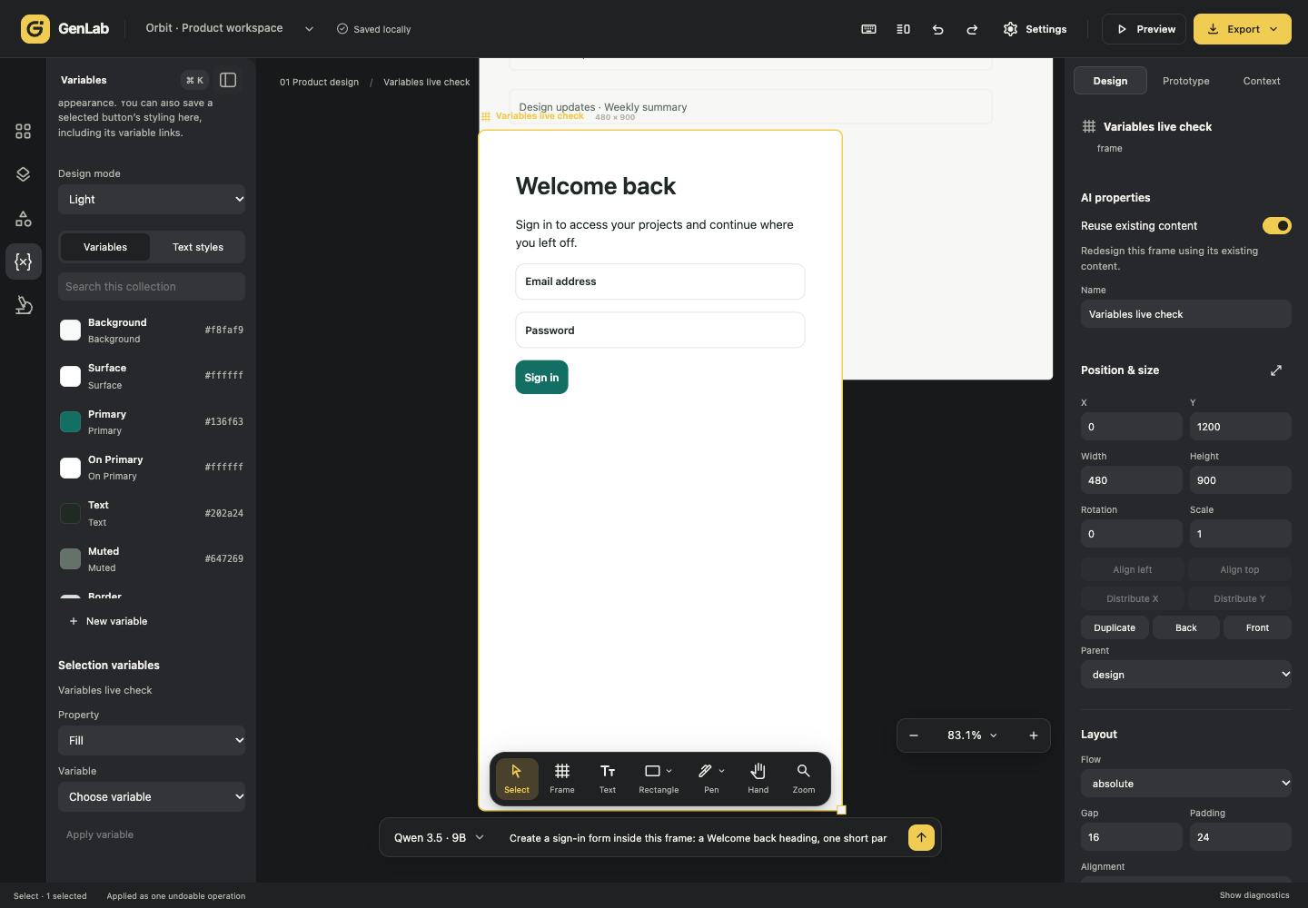 Green system: A deep green primary color anchors a crisp set of surface, text, and background variables.